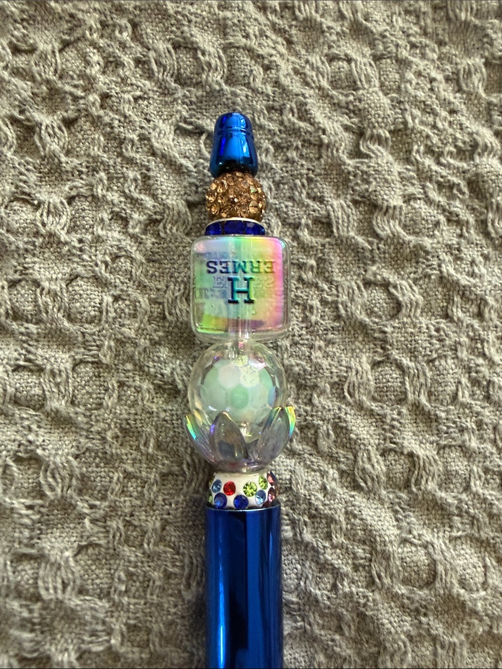 Blue Beaded Decorative Ballpoint Pen - Picture 2 of 5